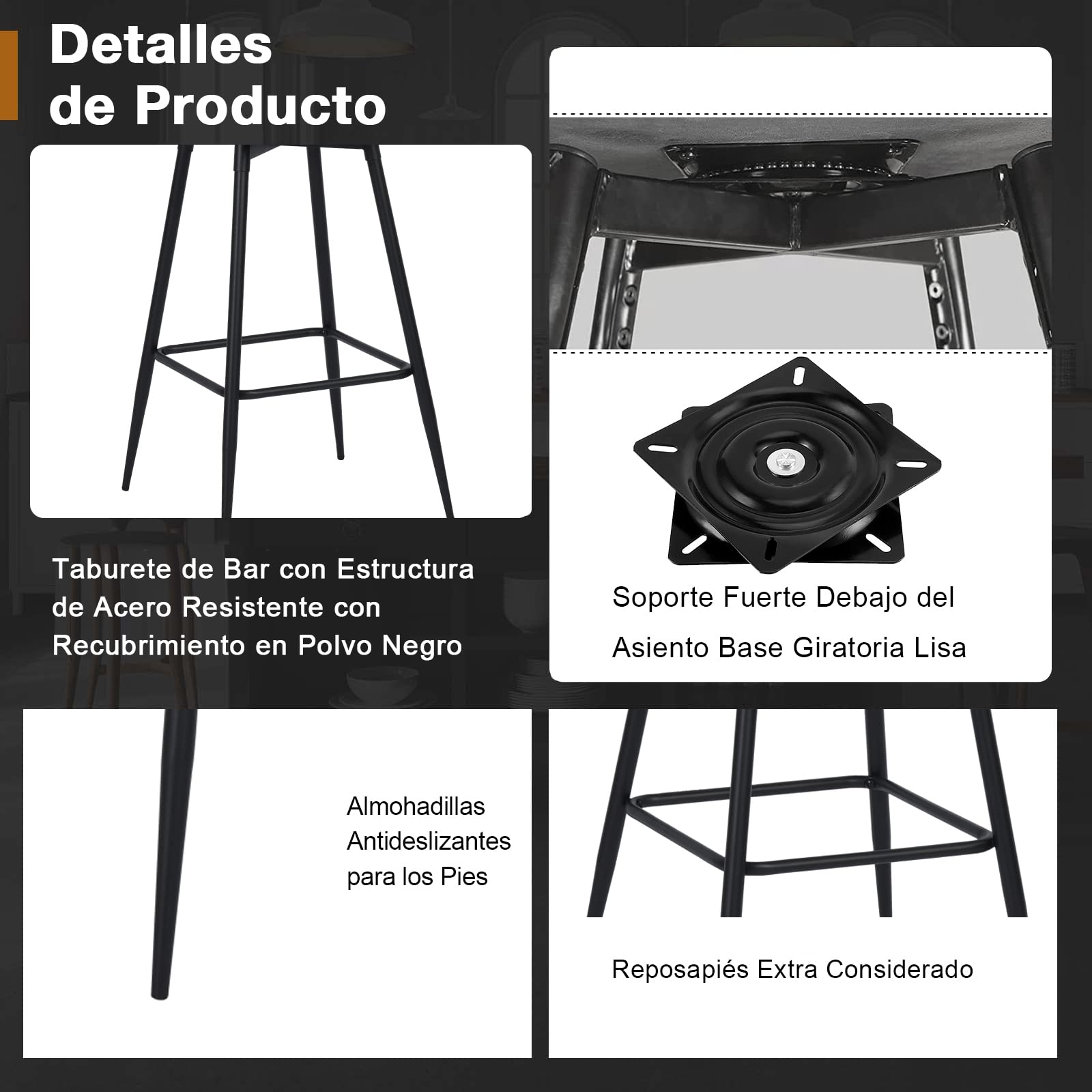 Foto 7 pulgar | Taburete De Bar Furniturer Nabeora Marrón 47.5 X 43.5 X 101 Cm
