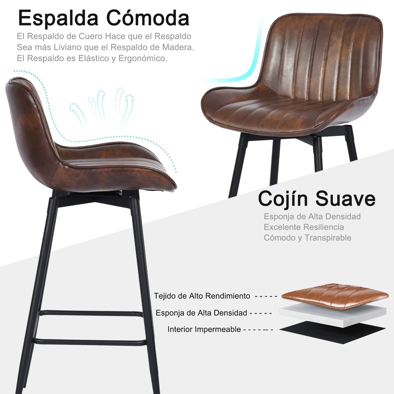Foto 8 pulgar | Taburete De Bar Furniturer Nabeora Marrón 47.5 X 43.5 X 101 Cm