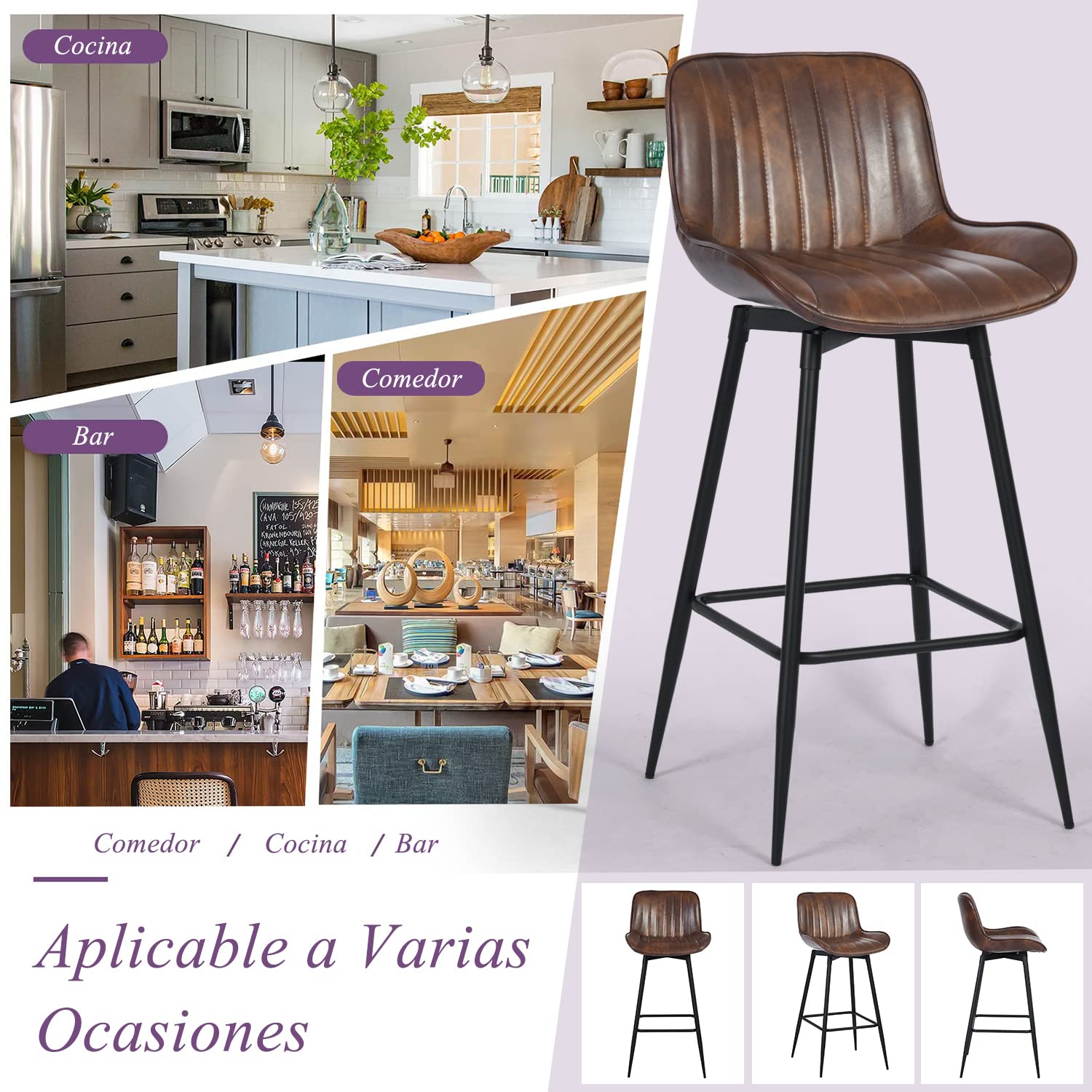 Foto 9 pulgar | Taburete De Bar Furniturer Nabeora Marrón 47.5 X 43.5 X 101 Cm
