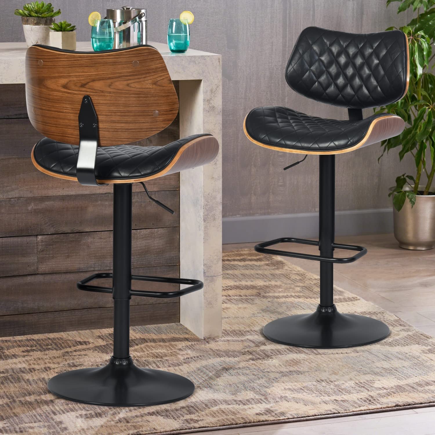 Foto 3 pulgar | Taburete De Bar Furniturer Donte Negro 48 X 45 X 96-116 Cm