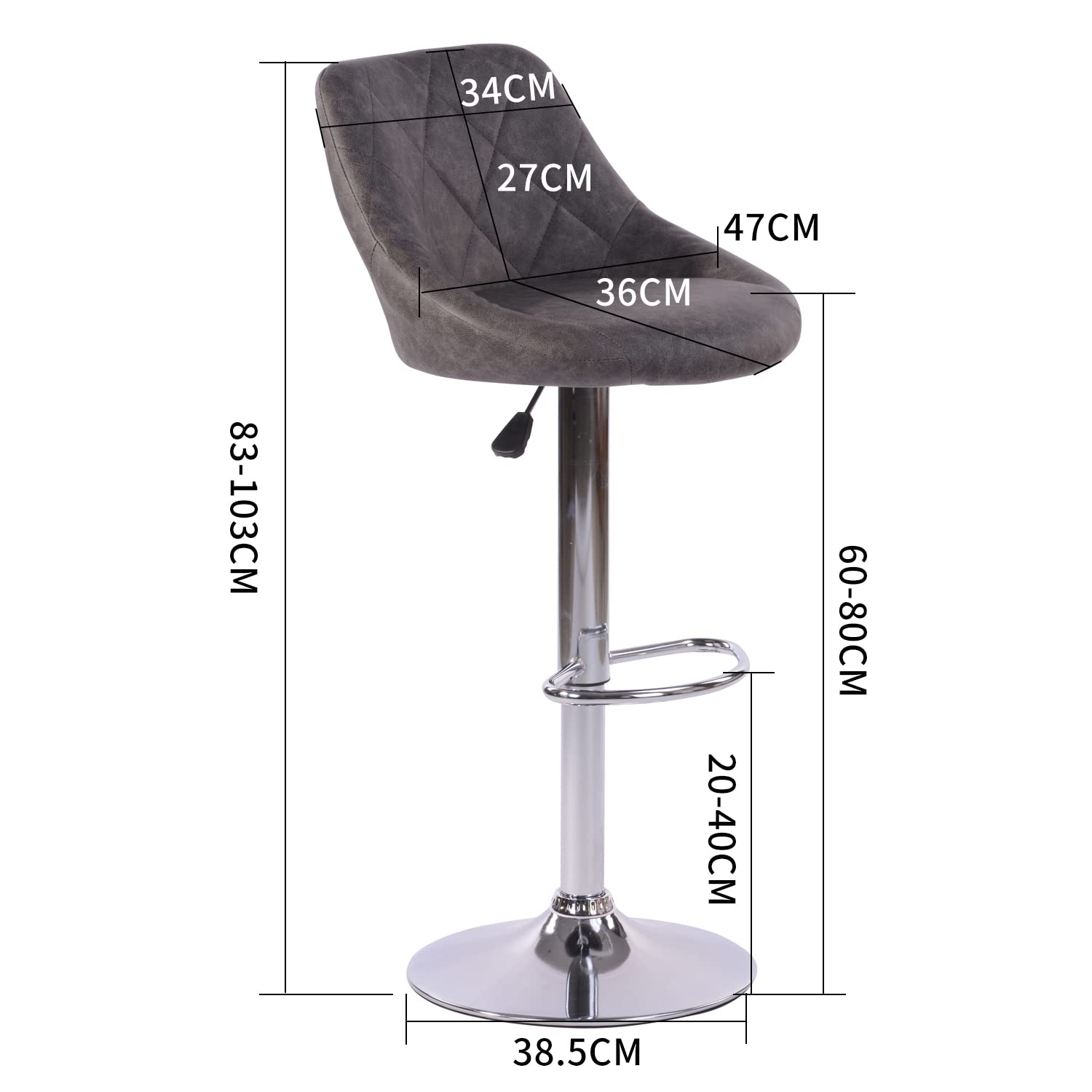 Foto 4 pulgar | Taburete De Bar Furniturer Hatan Gris Oscuro 38.5 X 38.5 X 83-103 Cm