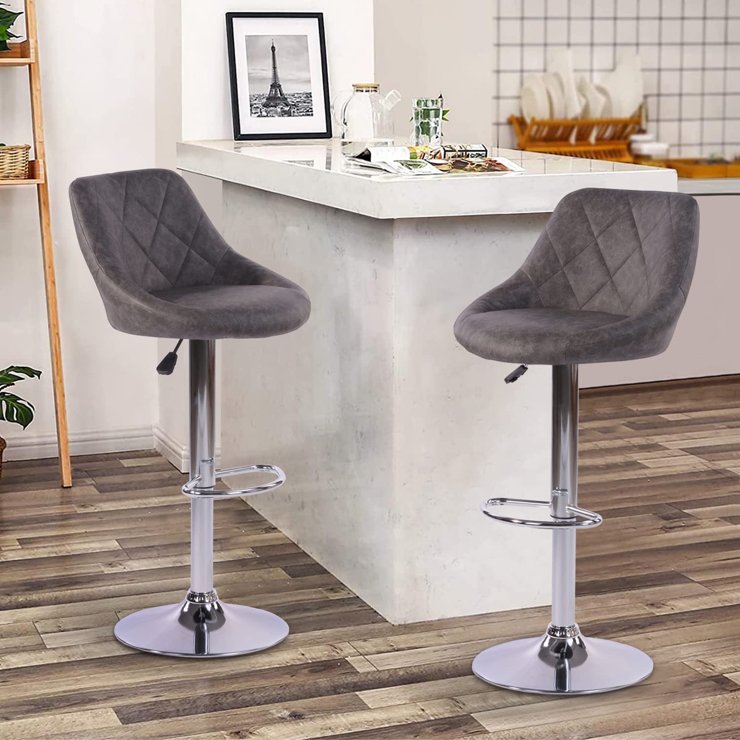 Foto 5 pulgar | Taburete De Bar Furniturer Hatan Gris Oscuro 38.5 X 38.5 X 83-103 Cm