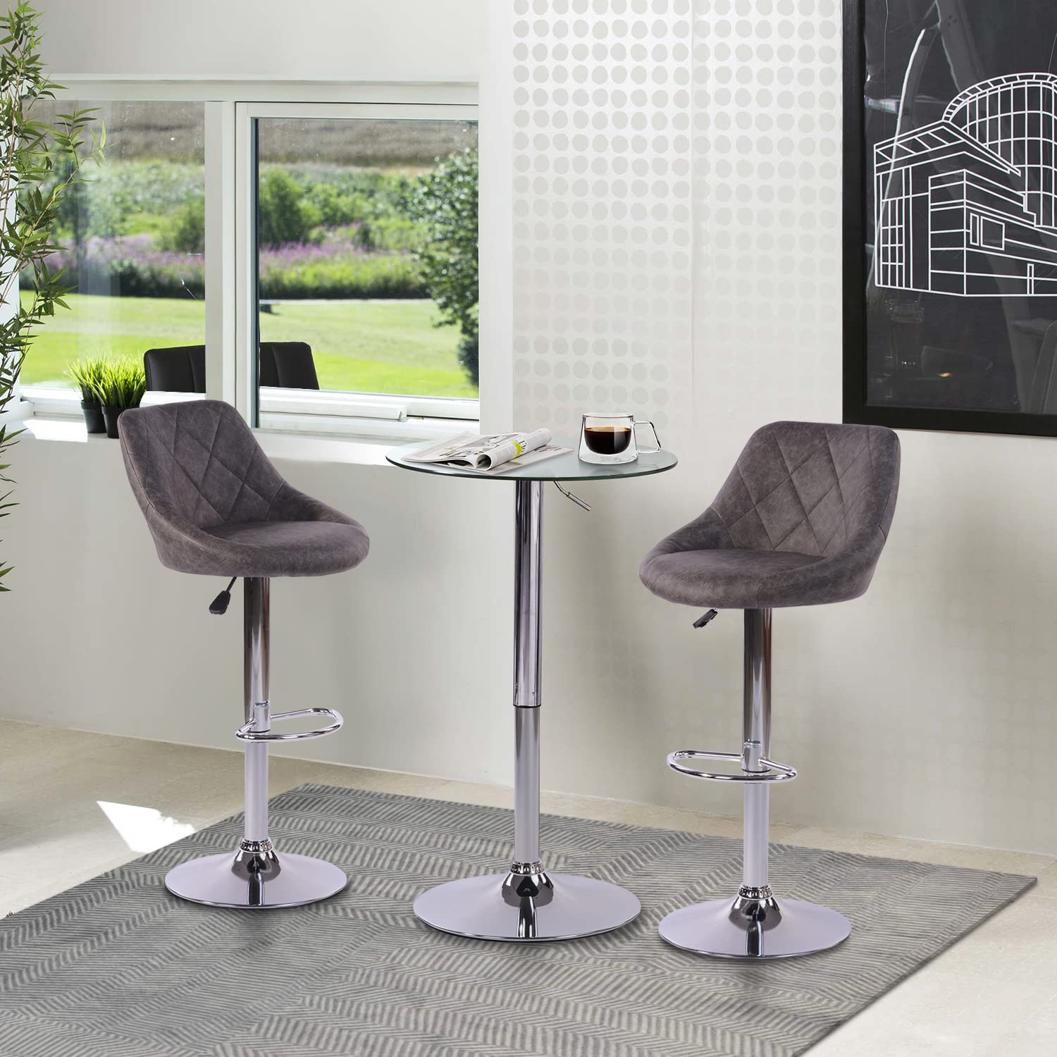 Foto 8 pulgar | Taburete De Bar Furniturer Hatan Gris Oscuro 38.5 X 38.5 X 83-103 Cm
