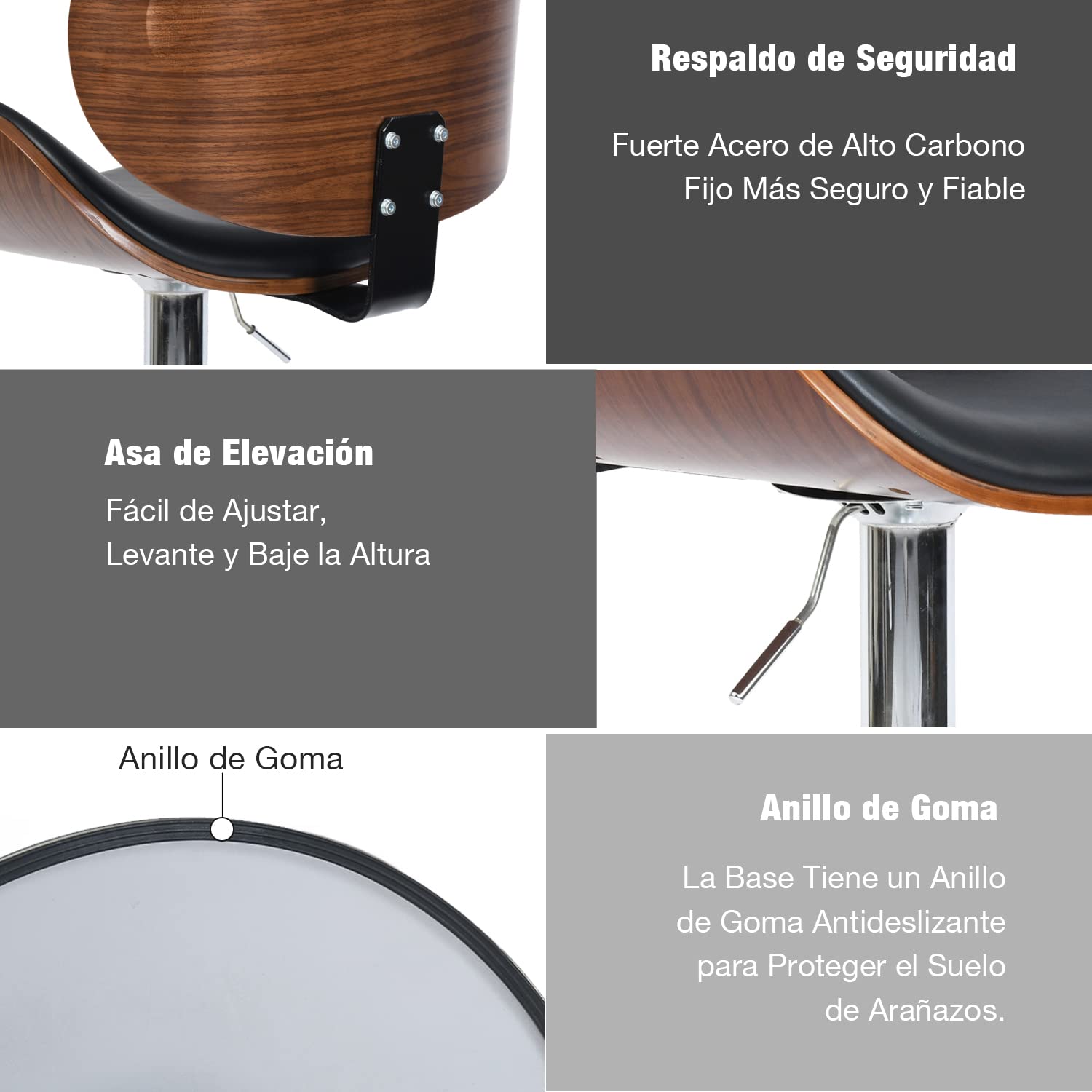 Foto 6 pulgar | Taburete De Bar Furniturer Freeman Negro 51 X 45 X 96-116 Cm