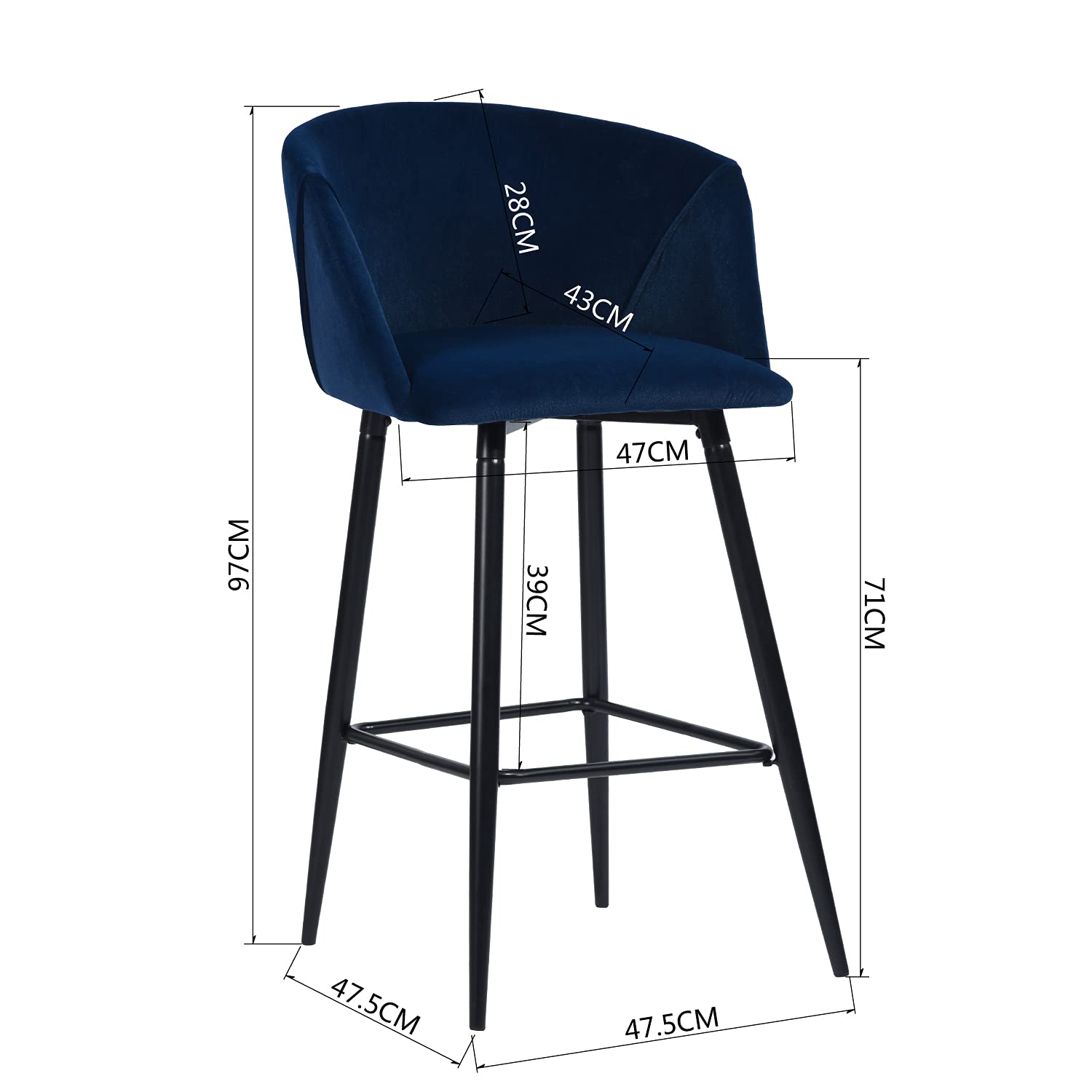 Foto 4 pulgar | Taburete De Bar Furniturer Aldridge Azul 47.5 X 47.5 X 97 Cm