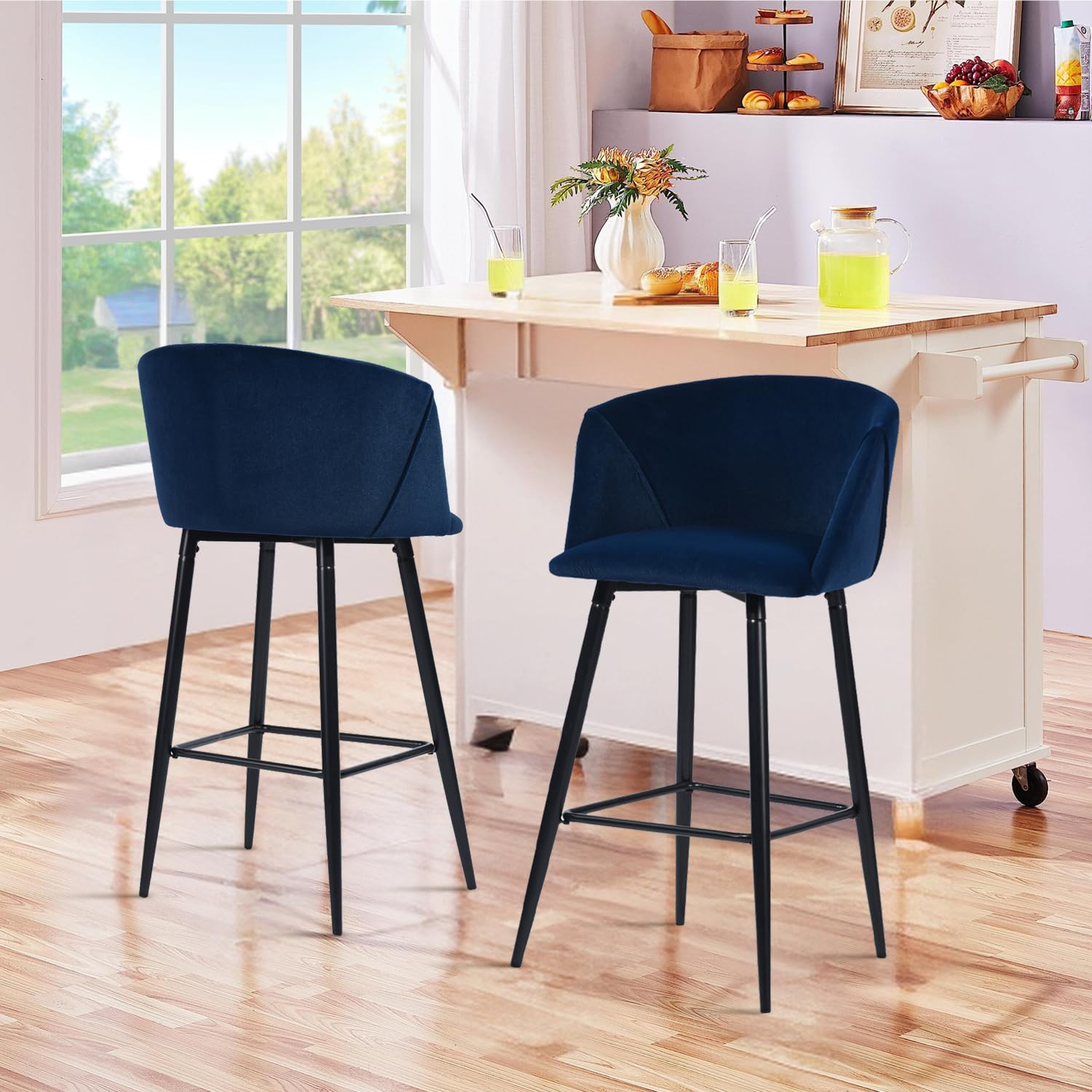 Foto 5 pulgar | Taburete De Bar Furniturer Aldridge Azul 47.5 X 47.5 X 97 Cm
