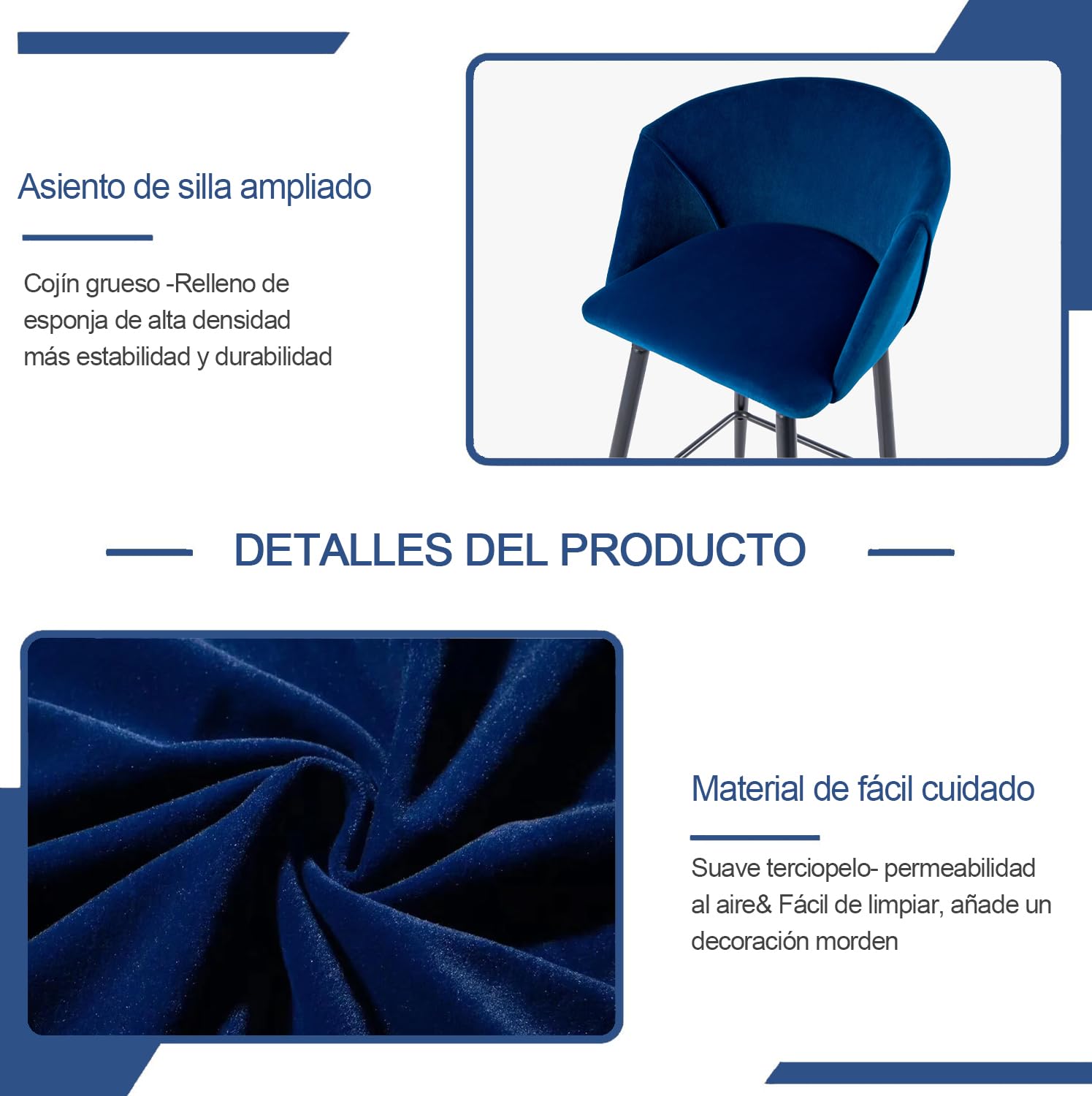 Foto 6 pulgar | Taburete De Bar Furniturer Aldridge Azul 47.5 X 47.5 X 97 Cm