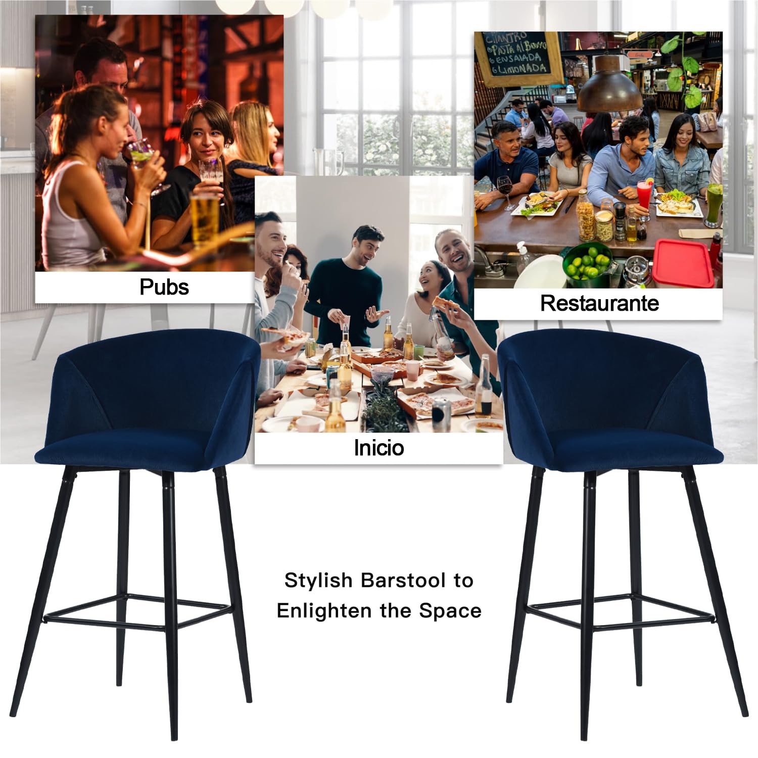 Foto 8 pulgar | Taburete De Bar Furniturer Aldridge Azul 47.5 X 47.5 X 97 Cm
