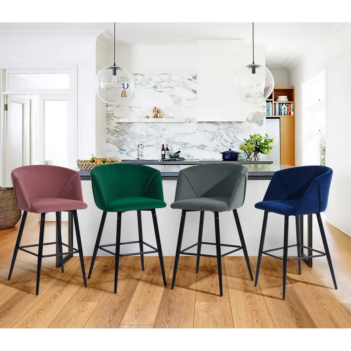 Foto 9 pulgar | Taburete De Bar Furniturer Aldridge Azul 47.5 X 47.5 X 97 Cm