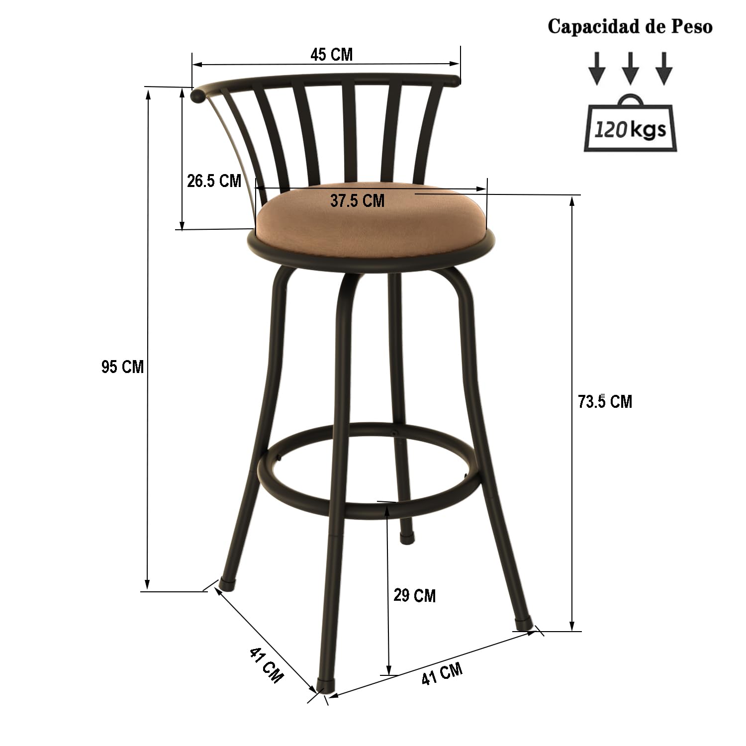 Foto 3 | Juego de 2 Bancos de Bar Furniturer Pistil Café