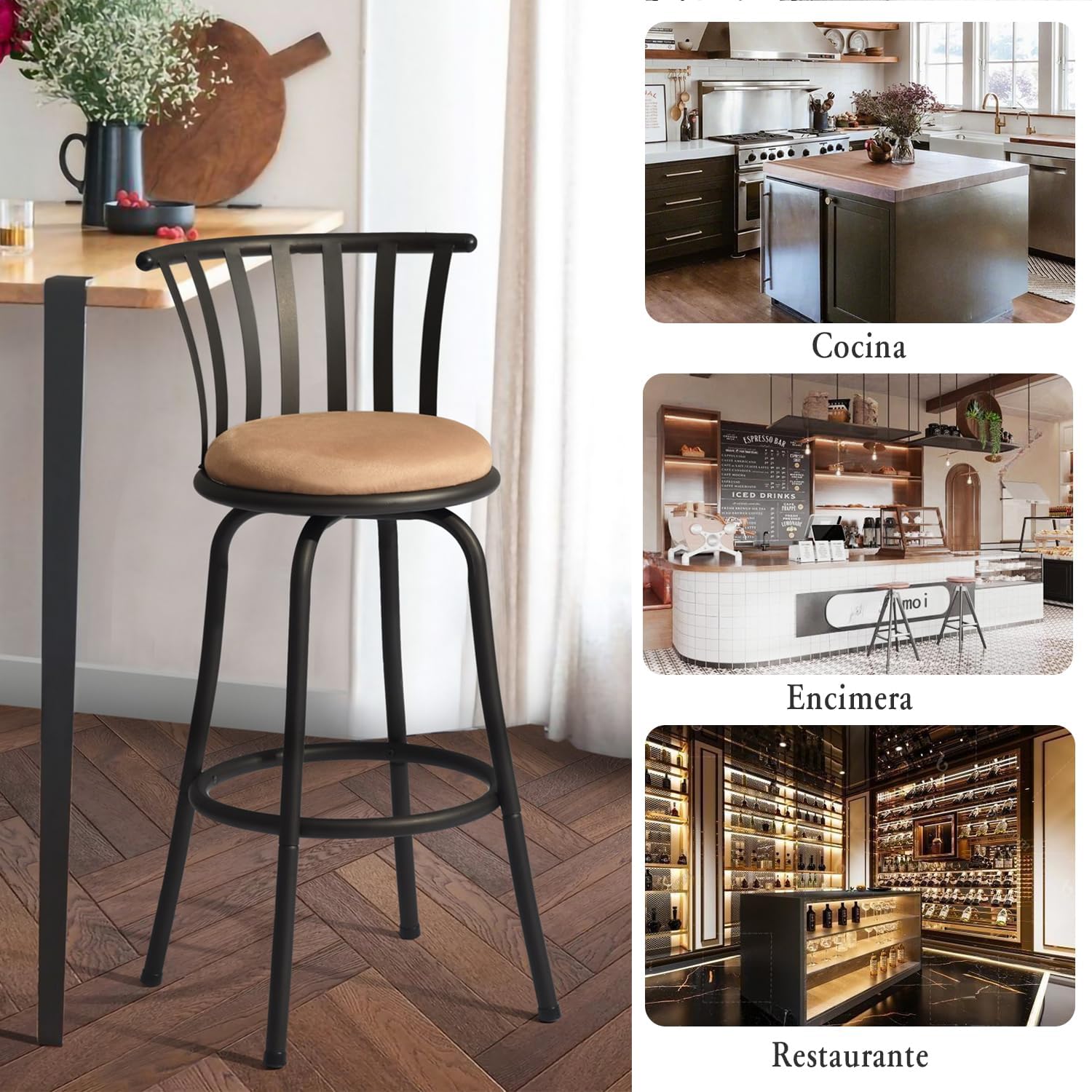 Foto 5 | Juego de 2 Bancos de Bar Furniturer Pistil Café