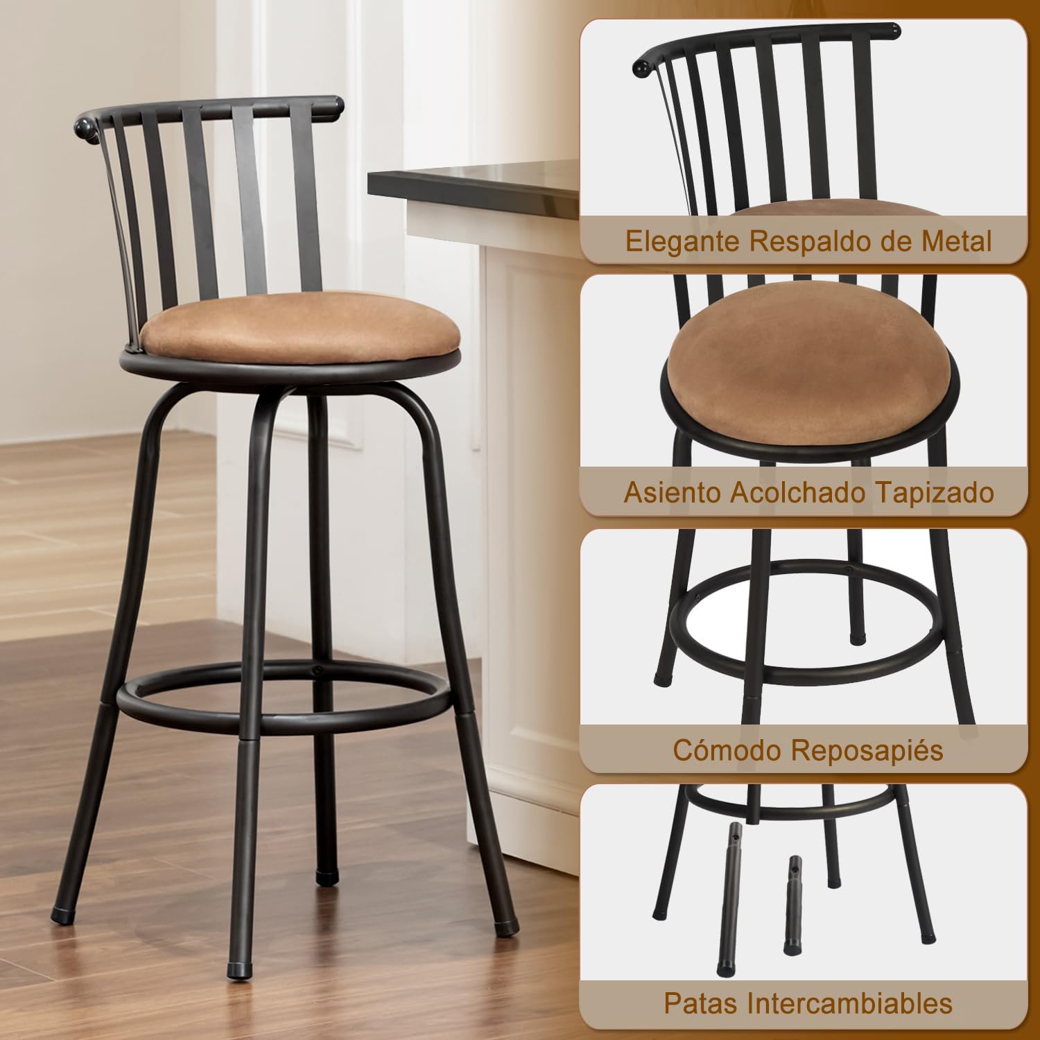 Foto 6 | Juego de 2 Bancos de Bar Furniturer Pistil Café