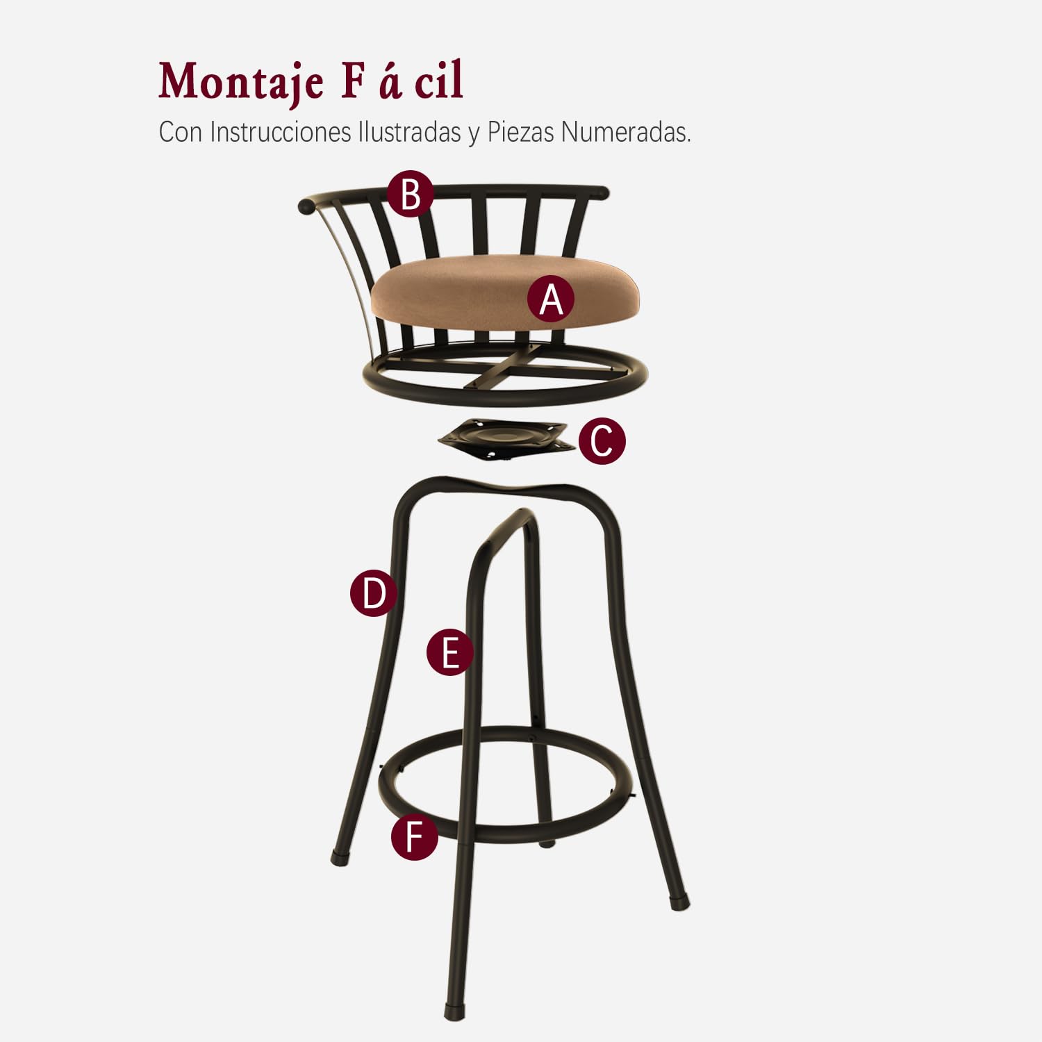 Foto 8 | Juego de 2 Bancos de Bar Furniturer Pistil Café