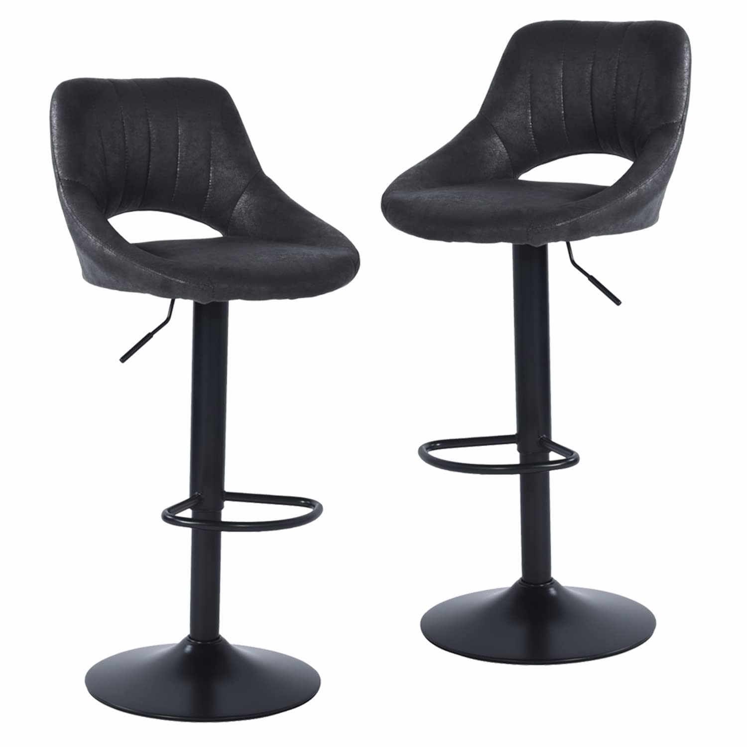 Foto 1 | Set De 2 Taburetes De Bar Furniturer Torin Negro 38.5 X 38.5 X 84-104 Cm