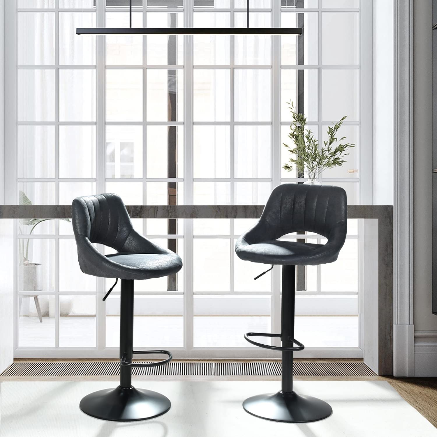 Foto 5 pulgar | Set De 2 Taburetes De Bar Furniturer Torin Negro 38.5 X 38.5 X 84-104 Cm