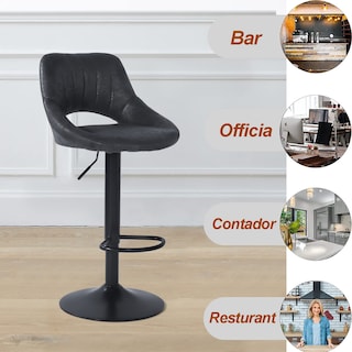 Foto 6 | Set De 2 Taburetes De Bar Furniturer Torin Negro 38.5 X 38.5 X 84-104 Cm