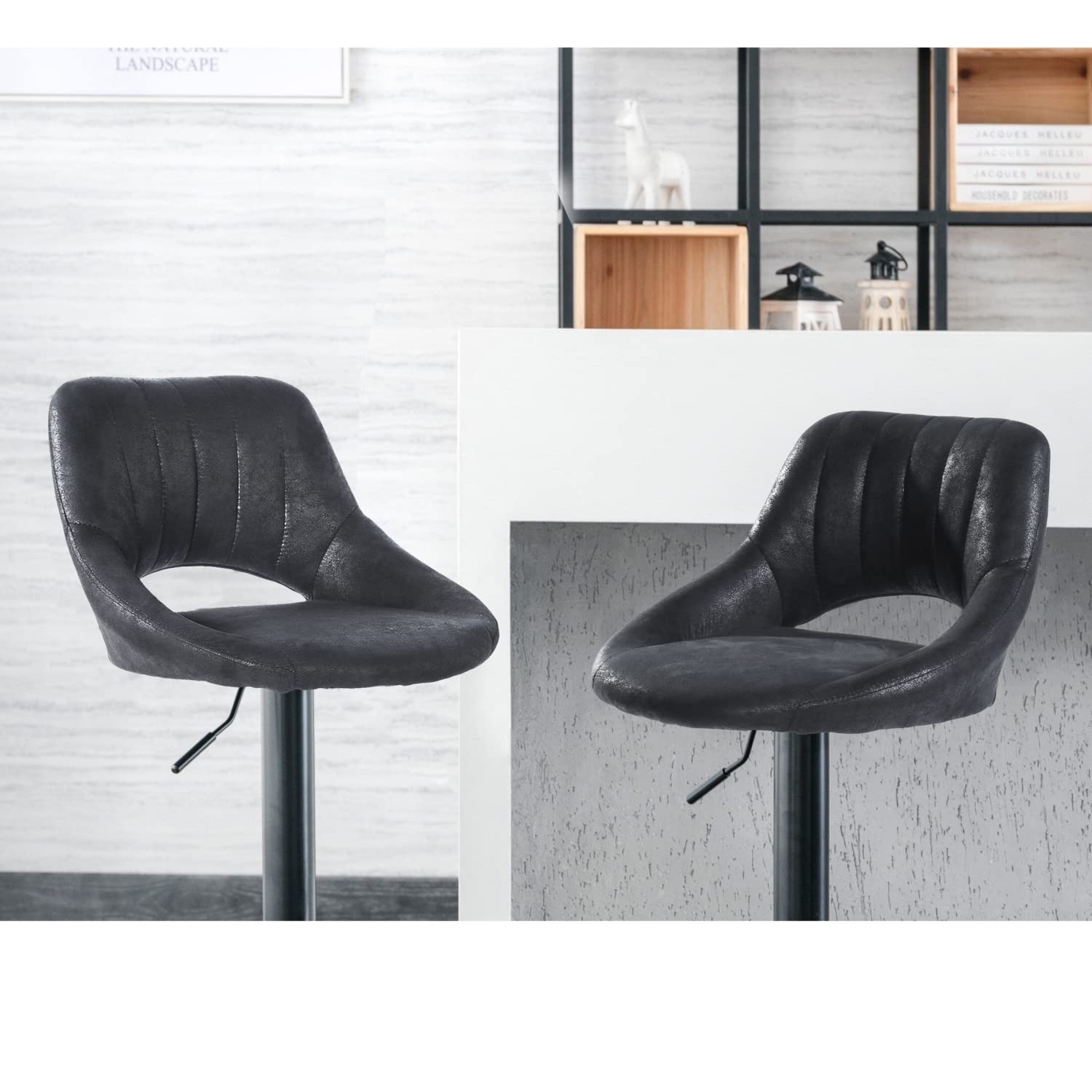 Foto 8 pulgar | Set De 2 Taburetes De Bar Furniturer Torin Negro 38.5 X 38.5 X 84-104 Cm