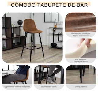 Foto 6 | Set De 2 Taburetes De Bar Furniturer Charlton Marrón 45.5 X 44 X 100 Cm