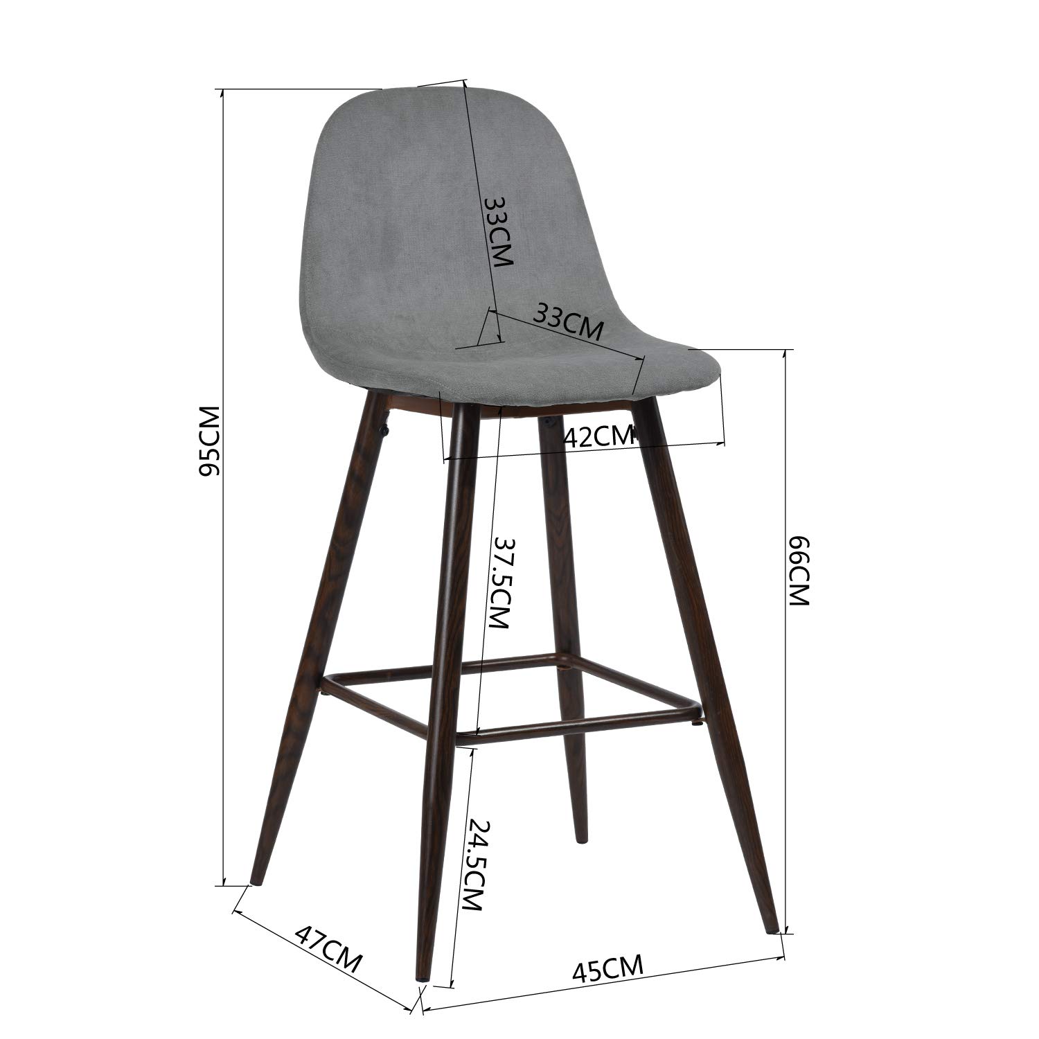 Foto 4 pulgar | Set De 2 Taburetes De Bar Furniturer Charlton Gris