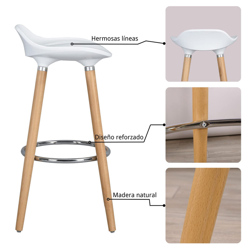 Foto 7 | Juego De 2 Taburetes De Bar Banco De Bar De Plástico Con Reposapiés Gomyhome