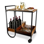 Carrito De Servicio Para Bar Estilo Industrial Con Estructura De Acero Y Ruedas, Casa Litus, Color Café