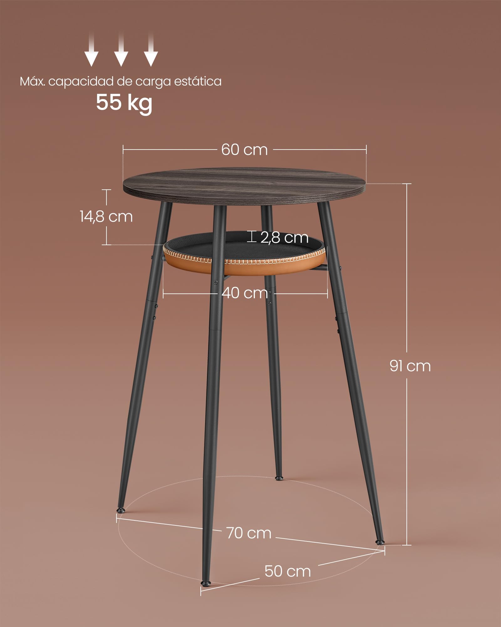 Foto 6 pulgar | Mesa De Bar De La Colección Vasagle Ekho Con Almacenamiento, Color Marrón