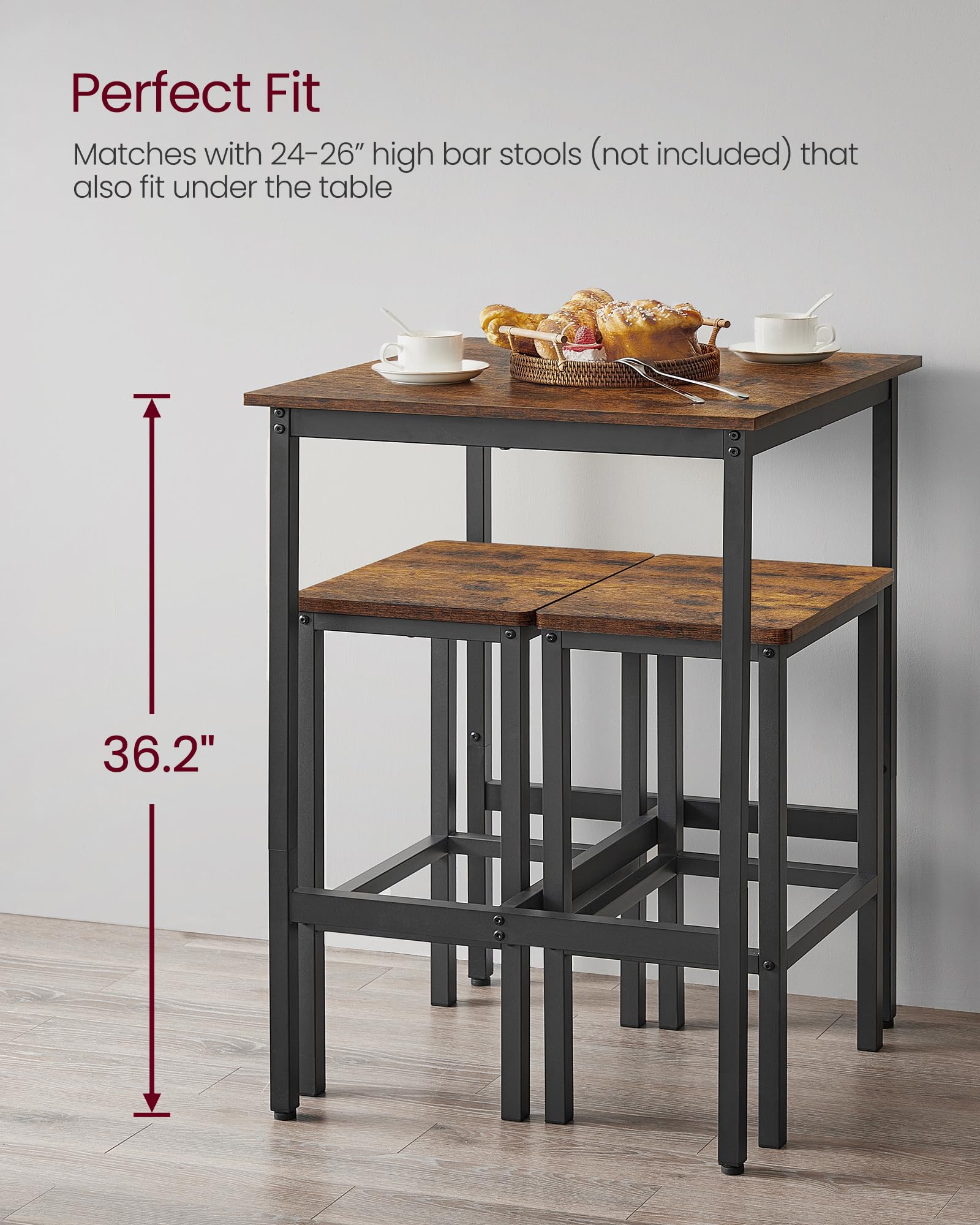Foto 5 pulgar | Mesa De Bar Vasagle Para Cocina Pequeña, 60 X 60 X 92 Cm, Rústica - Venta Internacional.
