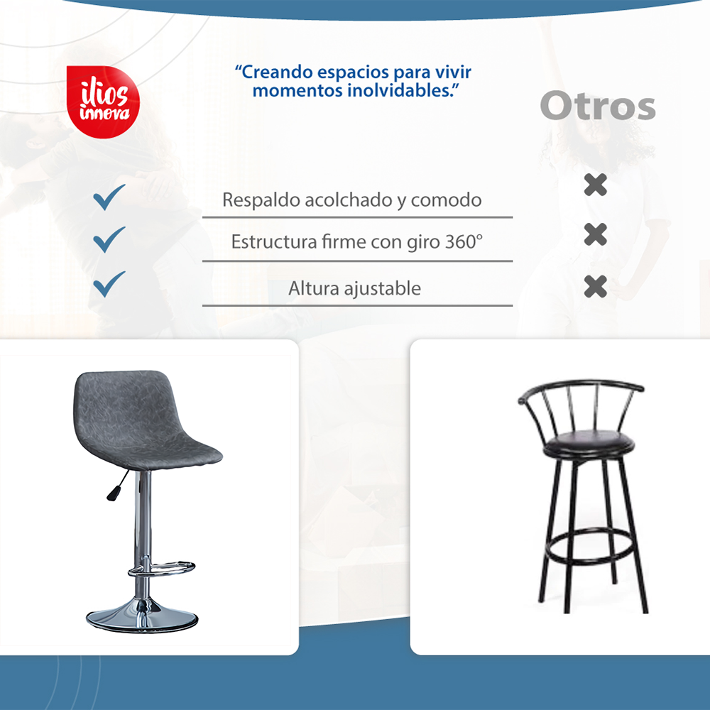 Foto 8 pulgar | Silla de Bar Minimalista Gris Ilios Innova
