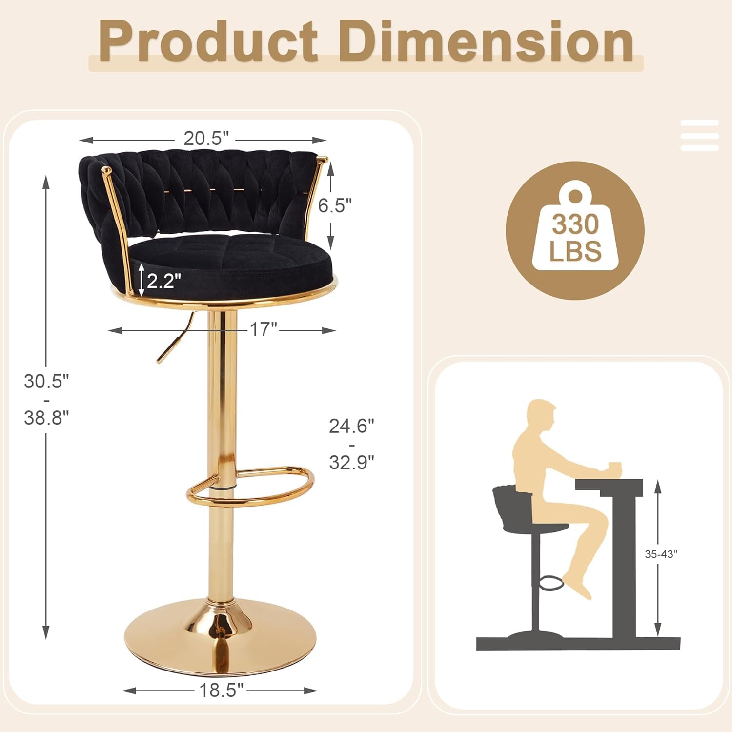 Foto 2 | Juego De Taburetes De Bar Vecelo Con Altura Ajustable De 4 Pulgadas, Color Negro - Venta Internacional.