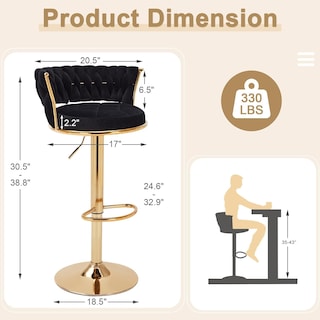Foto 2 | Juego De Taburetes De Bar Vecelo Con Altura Ajustable De 4 Pulgadas, Color Negro - Venta Internacional.