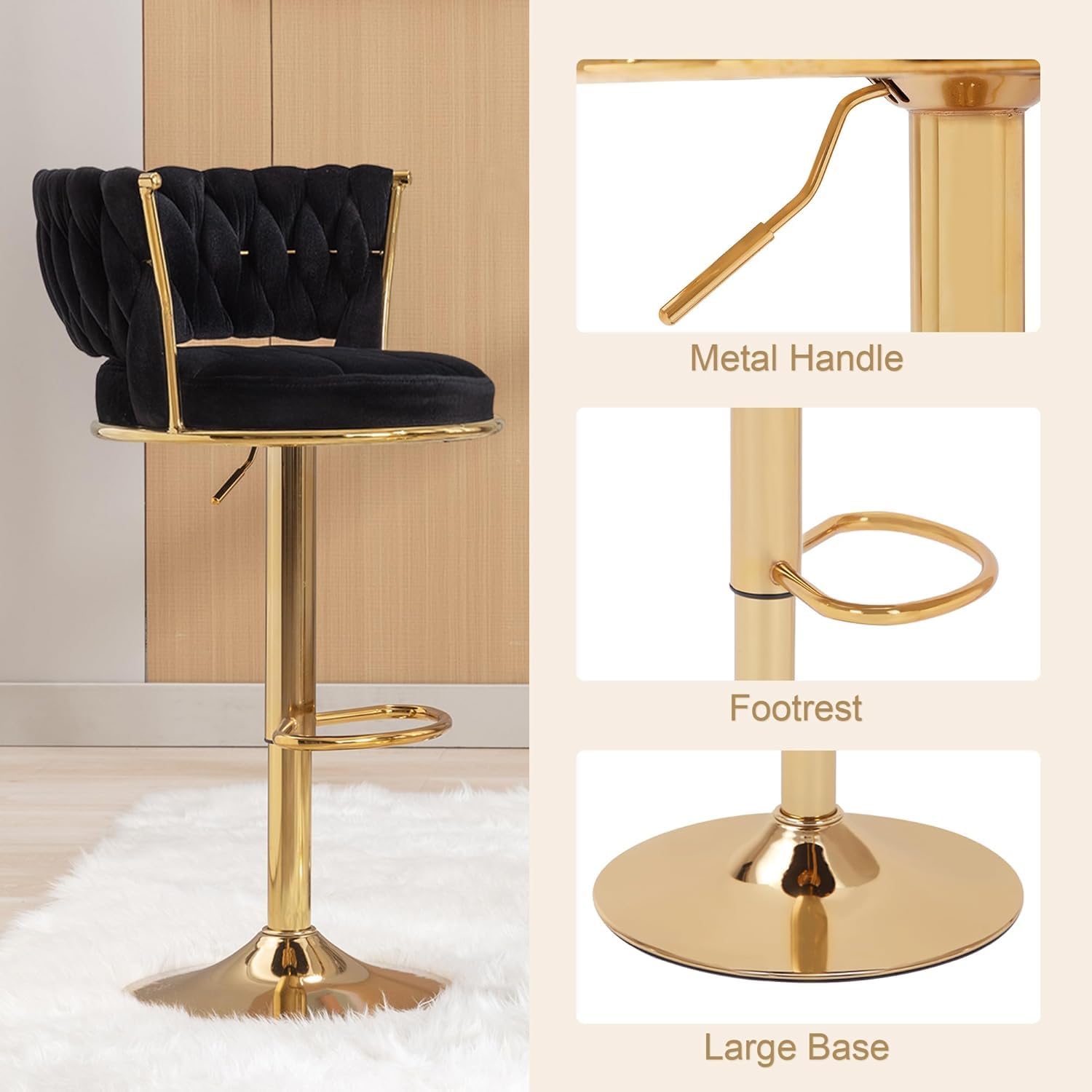 Foto 6 | Juego De Taburetes De Bar Vecelo Con Altura Ajustable De 4 Pulgadas, Color Negro - Venta Internacional.