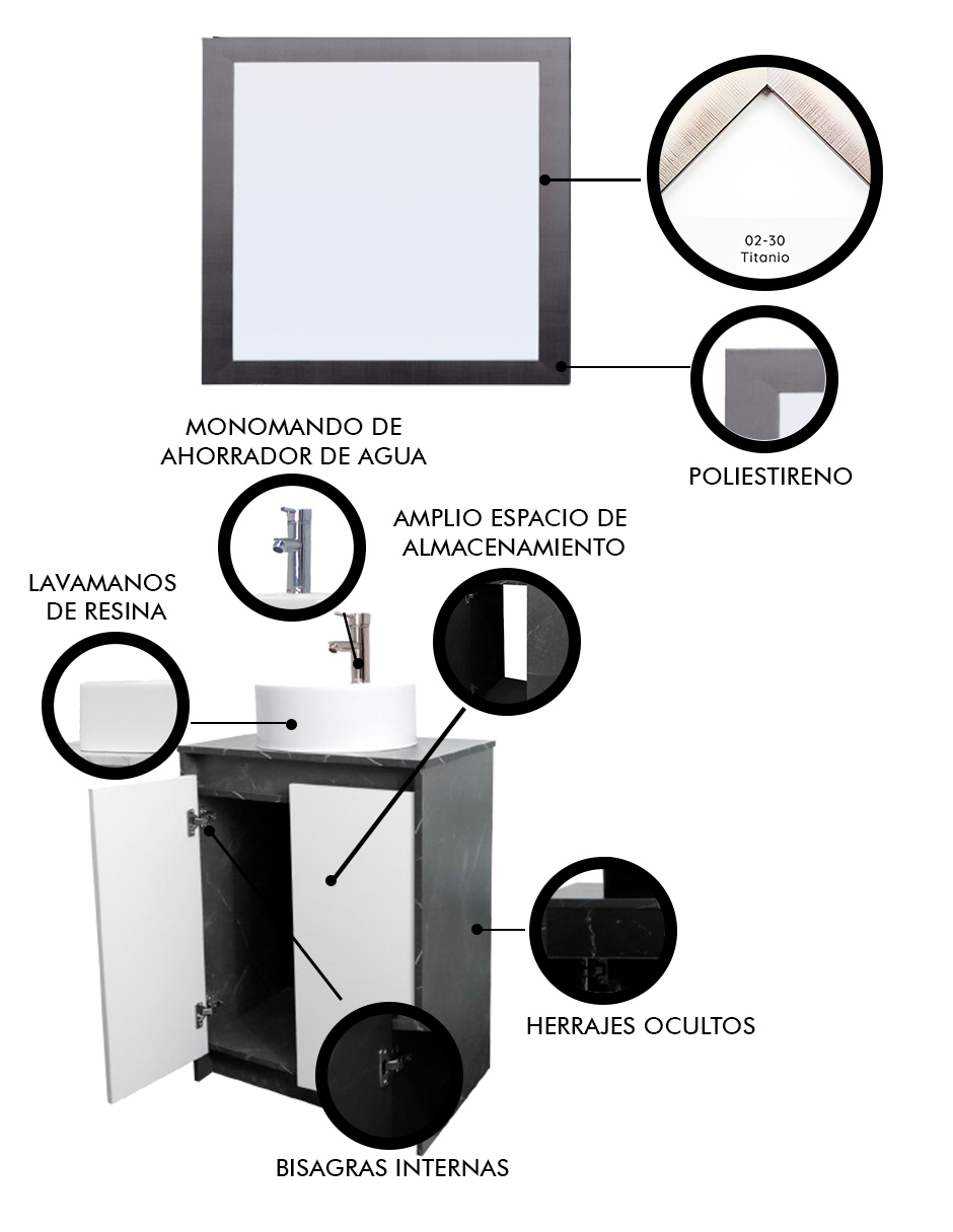 Foto 6 pulgar | Gabinete De Baño Con Lavabo Y Espejo Decorativo Varenna