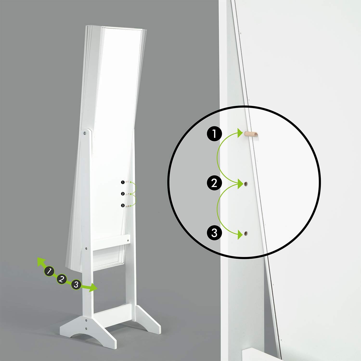 Foto 4 pulgar | Espejo Joyero Organizador Furniturer Godric Blanco Cuerpo Completo 153 cm