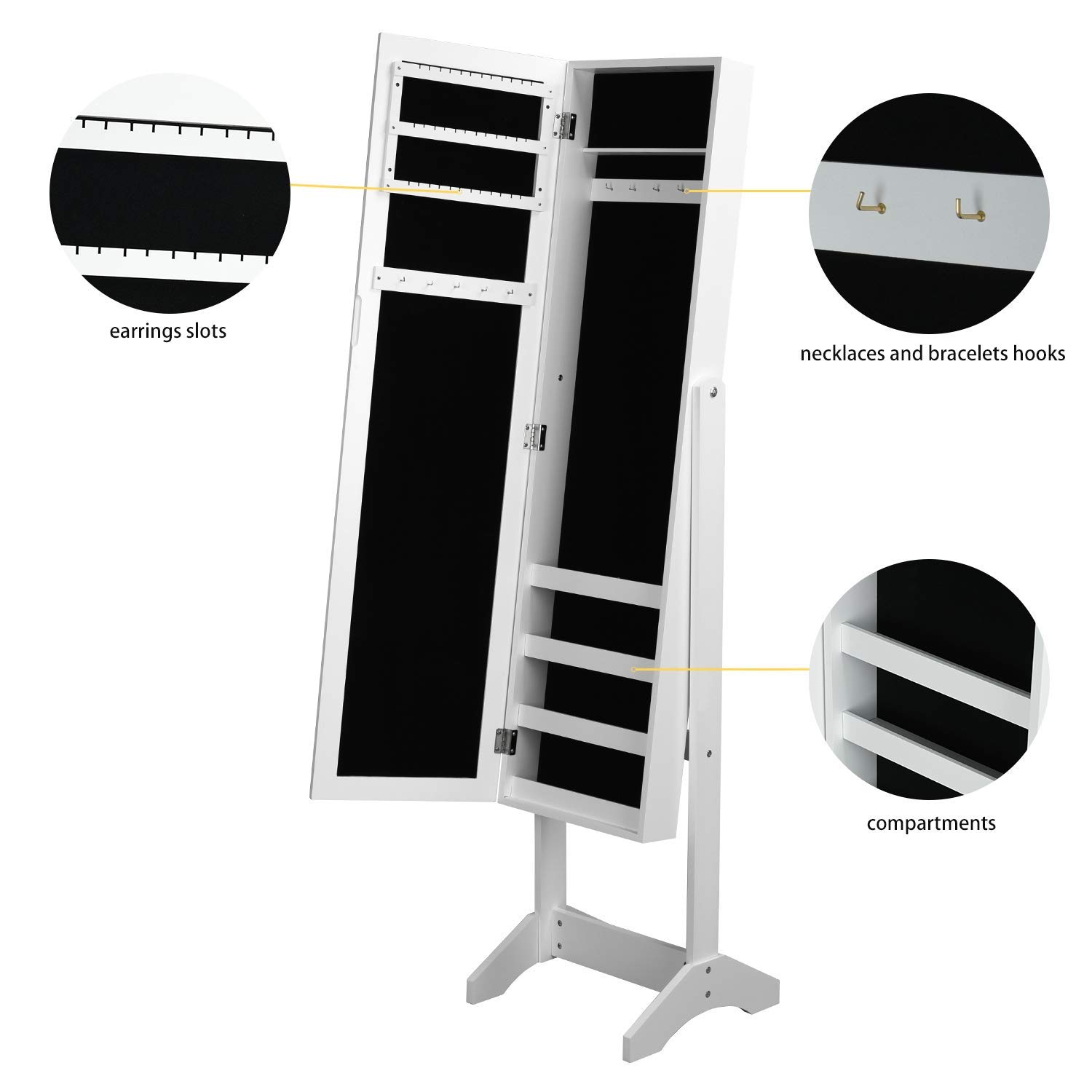 Foto 7 pulgar | Espejo Joyero Organizador Furniturer Godric Blanco Cuerpo Completo 153 cm