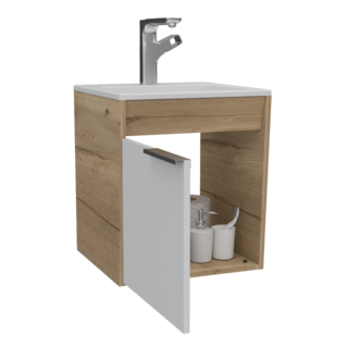 Foto 4 | Mueble Lavamanos Burco Café Claro y Blanco con Espacio para Ubicar Objetos de Aseo