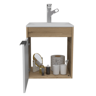Foto 6 | Mueble Lavamanos Burco Café Claro y Blanco con Espacio para Ubicar Objetos de Aseo