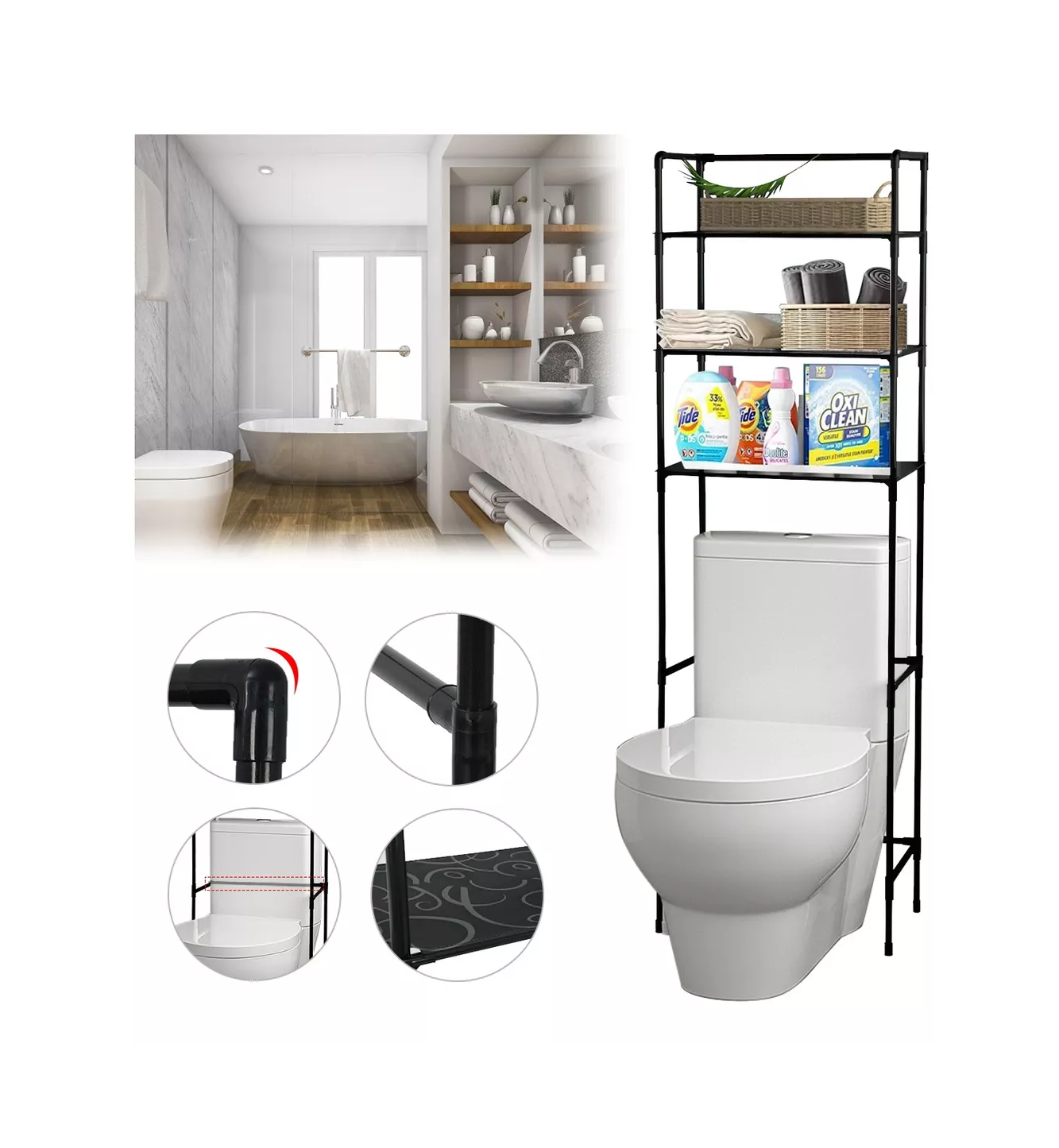 Foto 5 pulgar | Estante Organizador de Baño con 3 Niveles de Almacenamiento color Negro