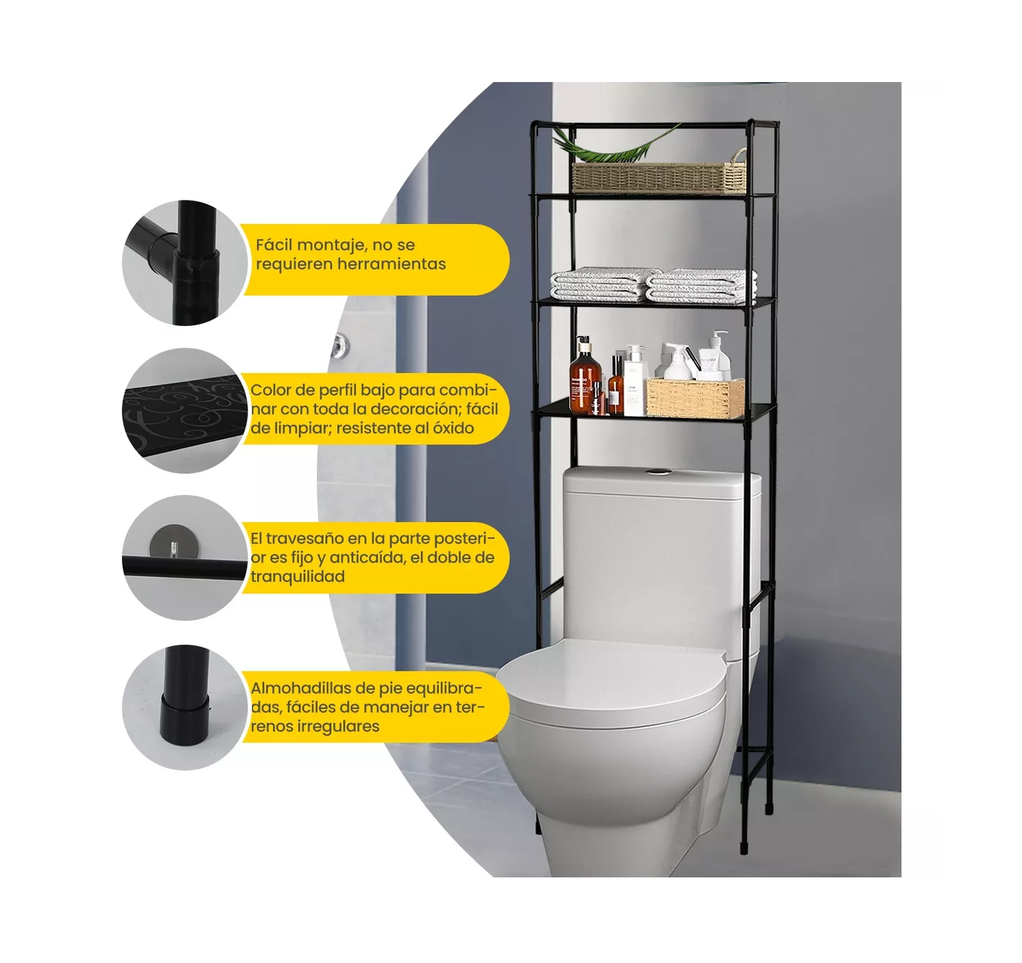 Foto 6 pulgar | Estante Organizador de Baño con 3 Niveles de Almacenamiento color Negro