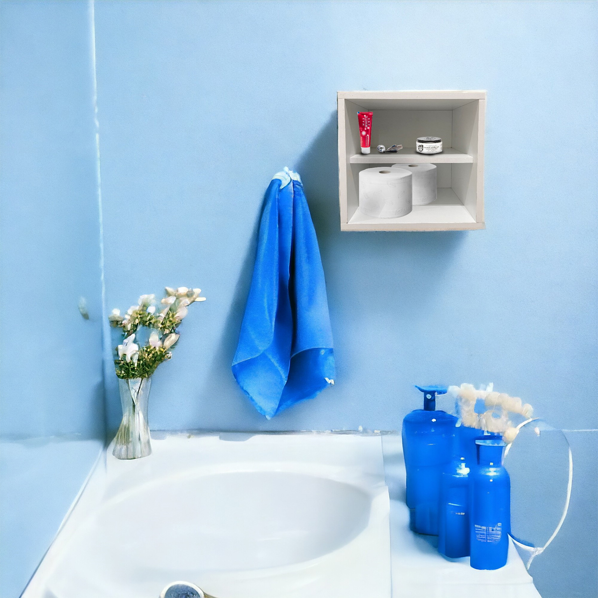 Foto 3 pulgar | Buro Flotante Baño Mdf Anti Humedad Bocina bluetooth Azul