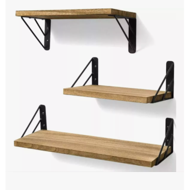 3 Repisas Flotantes Xtellar Madera Minimalista Muebles Hogar Decorar, Color Marrón Claro, Escuadras Para Repisas