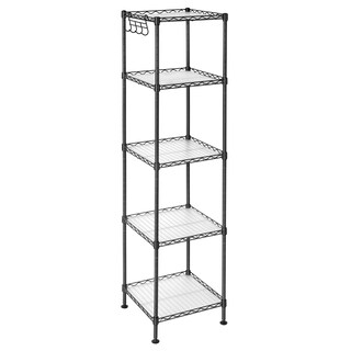 Foto 1 | Songmics Estantería Baño Metal, 5 Baldas Pp, 30×30×123.5 cm, 100 kg, Expandible, Negro/traslúcido, Mlgr23bk.
