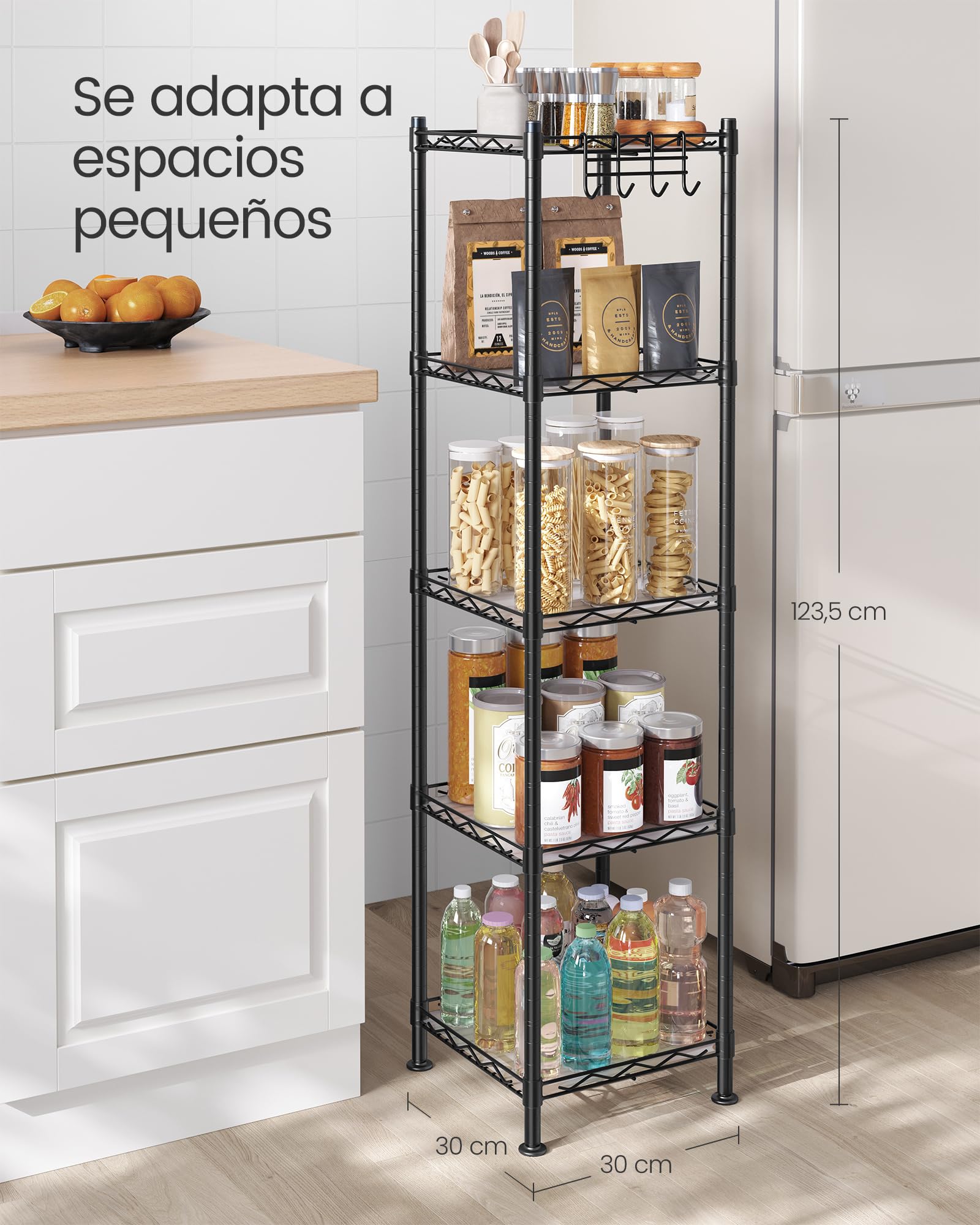 Foto 4 pulgar | Songmics Estantería Baño Metal, 5 Baldas Pp, 30×30×123.5 cm, 100 kg, Expandible, Negro/traslúcido, Mlgr23bk.