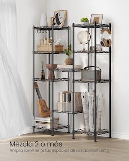 Foto 6 | Songmics Estantería Baño Metal, 5 Baldas Pp, 30×30×123.5 cm, 100 kg, Expandible, Negro/traslúcido, Mlgr23bk.