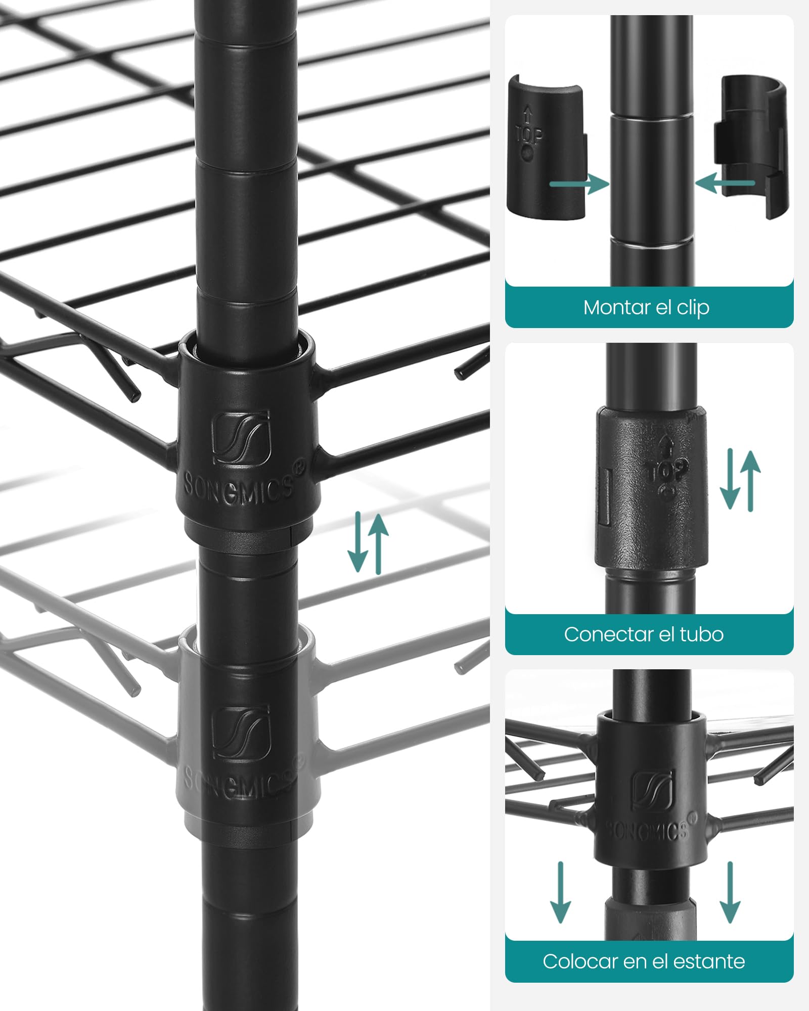 Foto 7 | Songmics Estantería Baño Metal, 5 Baldas Pp, 30×30×123.5 cm, 100 kg, Expandible, Negro/traslúcido, Mlgr23bk.