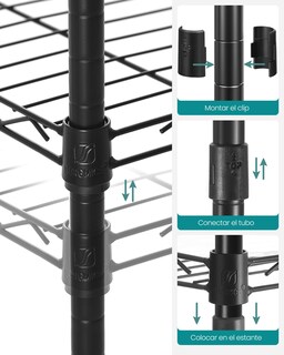 Foto 7 | Songmics Estantería Baño Metal, 5 Baldas Pp, 30×30×123.5 cm, 100 kg, Expandible, Negro/traslúcido, Mlgr23bk.