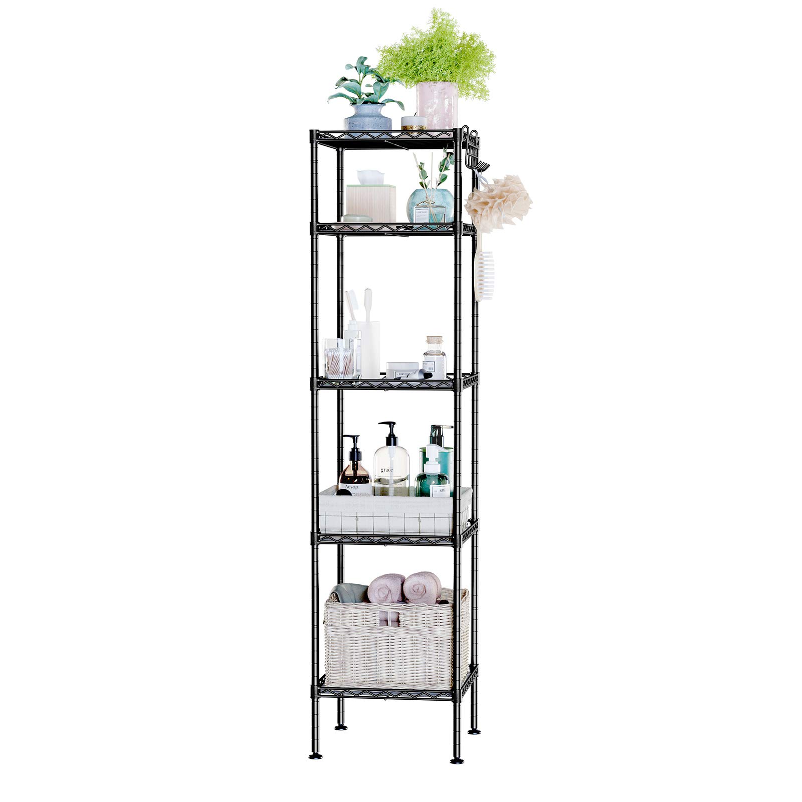 Foto 8 | Songmics Estantería Baño Metal, 5 Baldas Pp, 30×30×123.5 cm, 100 kg, Expandible, Negro/traslúcido, Mlgr23bk.