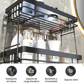 Foto 3 | Estante de Organizador para Baño 2 Niveles Negro
