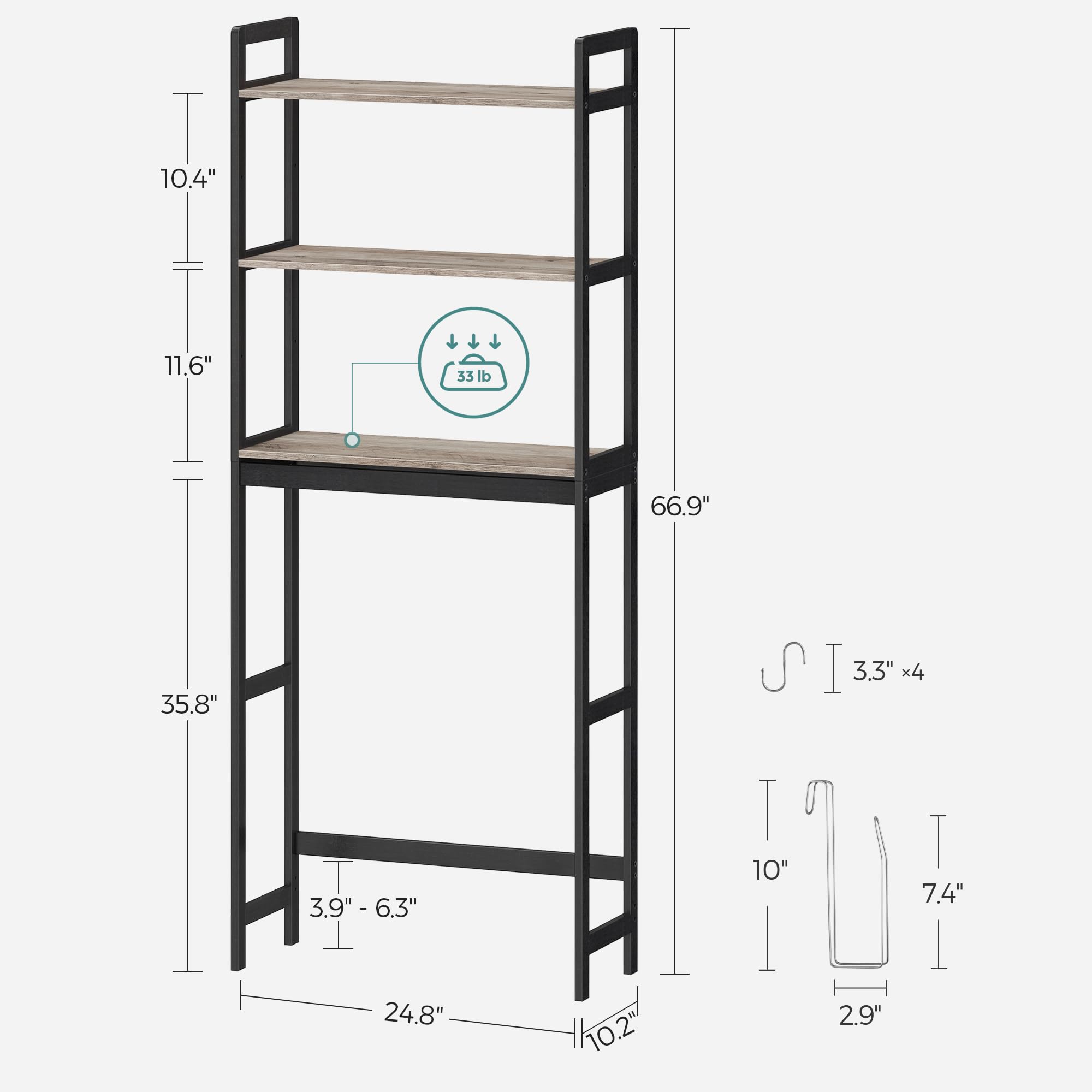 Foto 7 | Almacenamiento Para Colocar Sobre El Inodoro Songmics Ubts012b01, 3 Niveles, Marrón Y Negro - Venta Internacional.