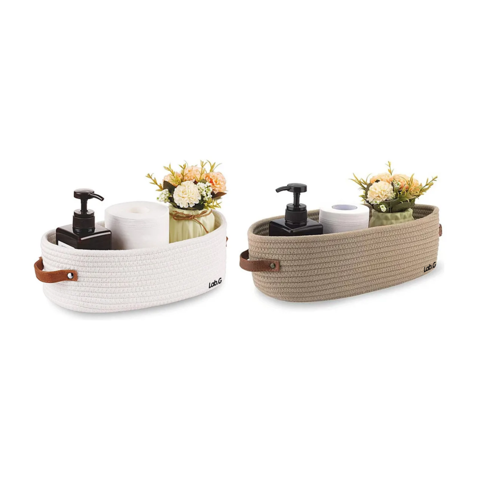 2 Cesta Pequeña Cuerda De Algodón Tejida Para Organizar Lab.g,  Beige Y Cafe Claro