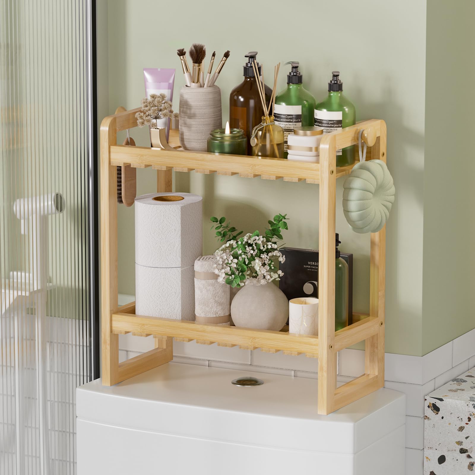 Organizador Para Colocar Sobre El Inodoro Amazerbath, Estante De Bambú De 2 Niveles - Venta Internacional.